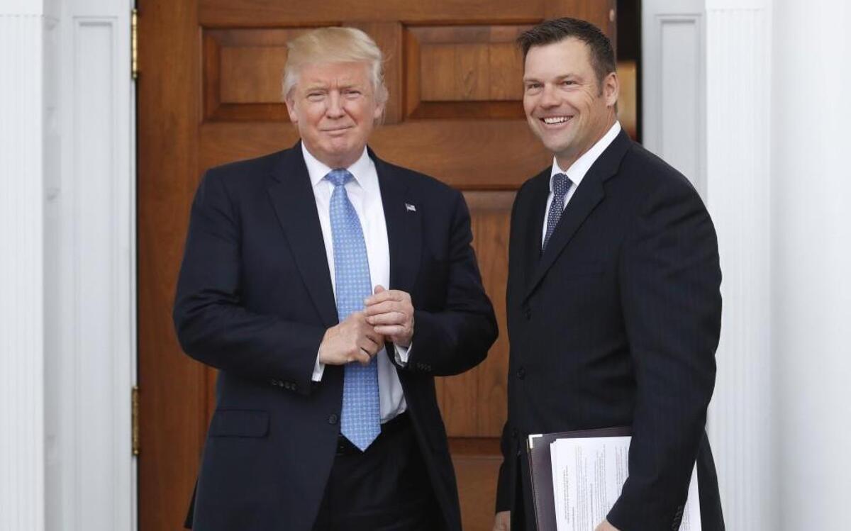 On Nov. 20, then-President-elect Donald Trump met with Kansas Secretary of State Kris Kobach. Kobach was carrying a stack of papers outlining a strategic plan for the Department of Homeland Security; those papers are now under review by a judge.
