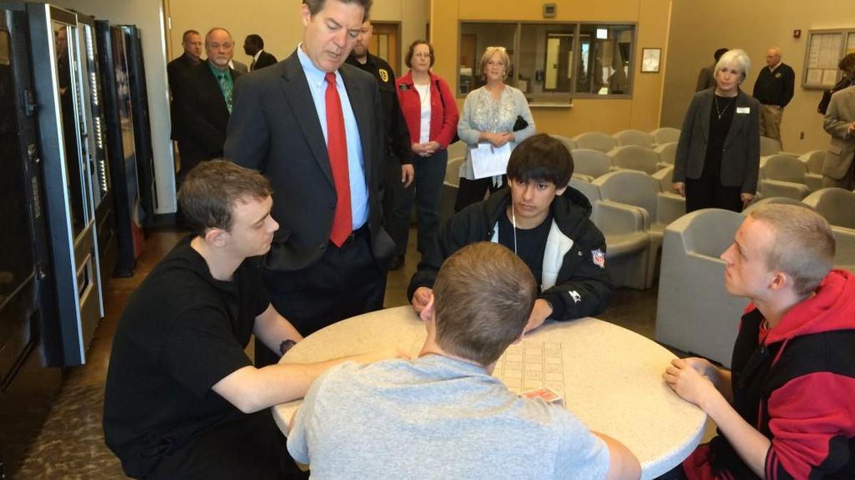 
Gov. Sam Brownback spoke Tuesday with clients at the Adult Residential Center in Johnson County. The facility provides counseling and a structured environment for probationary offenders.

