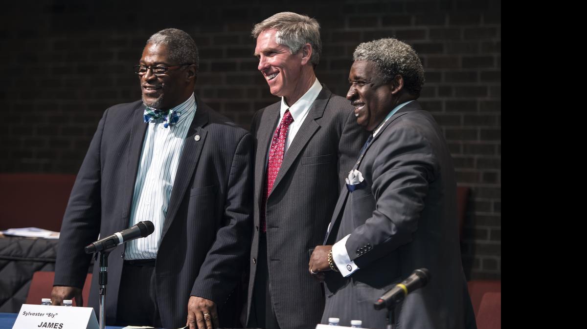 
Mayor Sly James (from left) faced Clay Chastain and Vincent Lee in the April mayoral primary.
