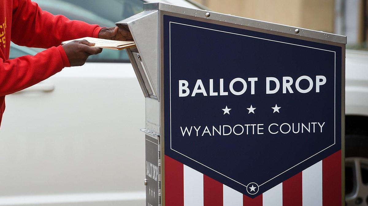 A ballot drop box outside the Wyandotte County Election office, 850 State Ave.