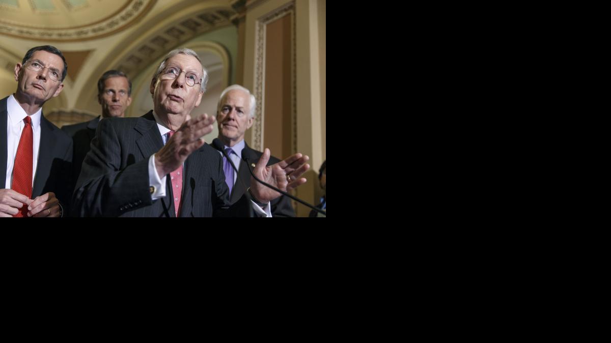 
Senate Republican leaders, from left, Sen. John Barrasso, R-Wyo., Sen. John Thune, R-S.D., Senate Minority Leader Mitch McConnell, R-Ky., and Senate Minority Whip John Cornyn, R-Texas
