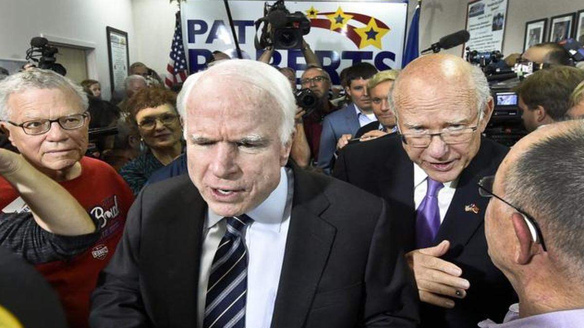 
U.S. Sen. John McCain of Arizona stumped for Sen. Pat Roberts of Kansas at Johnson County Republican Party headquarters in Overland Park on Wednesday.
