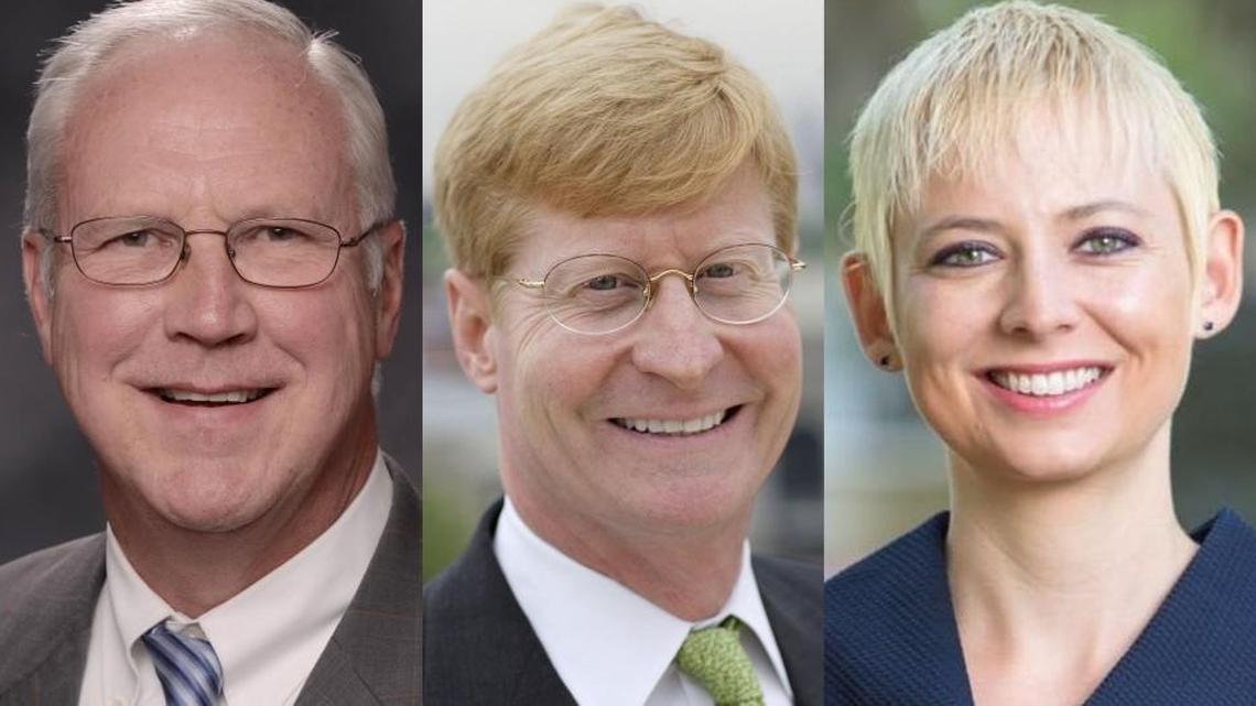 Three candidates are running to fill the Missouri Senate vacated by Republican Will Kraus: (from left) Missouri House Majority Leader Mike Cierpiot, a Republican; Jacob Turk, an independent; and Democrat Hillary Shields. All are from Lee’s Summit. Turk has run for Congress six times as a Republican.