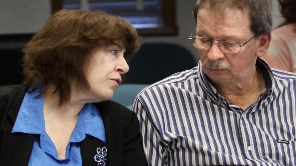Kansas Rep. Jan Pauls talked to her husband, Ron Pauls, during a vote recount in the August 2012 Democratic primary race in the 102nd House District. Pauls, who went on to win re-election as a Democrat, switched parties last year.