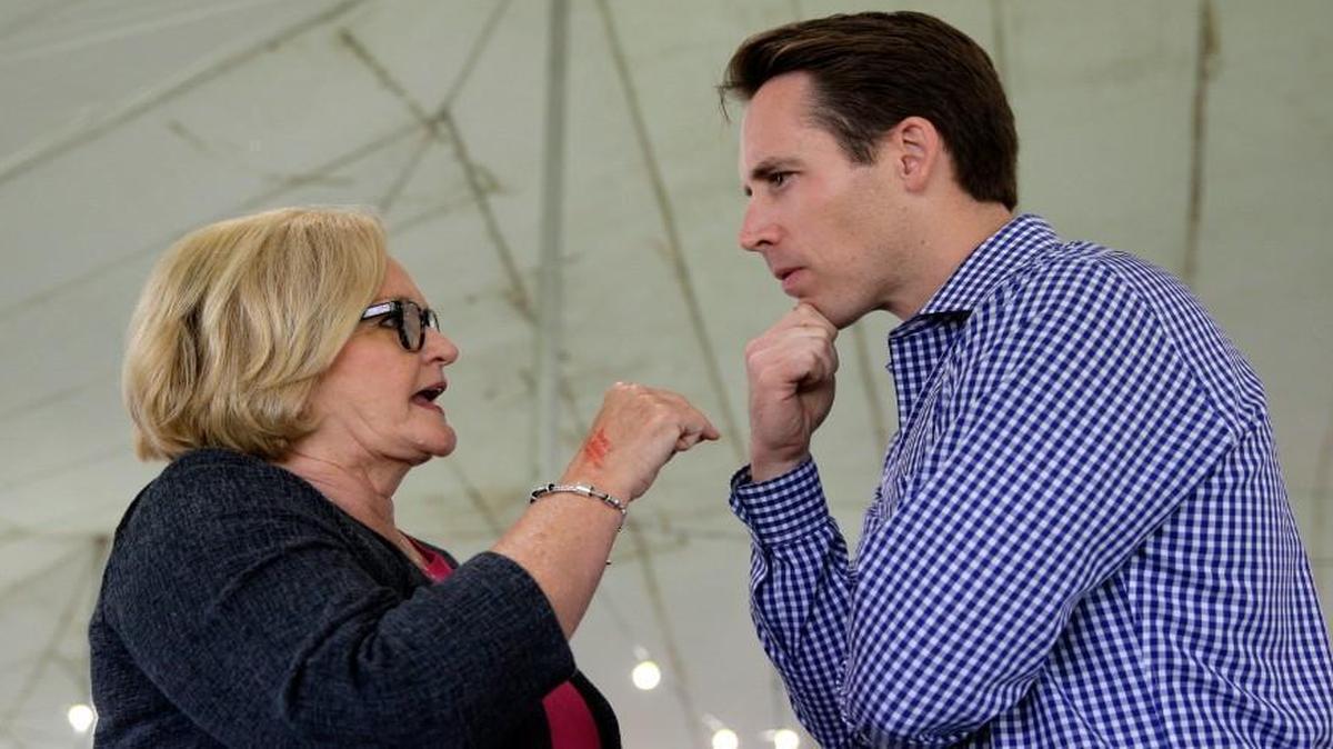 Democratic U.S. Sen. Claire McCaskill spoke with Missouri Attorney General Josh Hawley in August at the Missouri State Fair in Sedalia. Hawley on Tuesday announced that he would seek McCaskill’s seat in 2018.