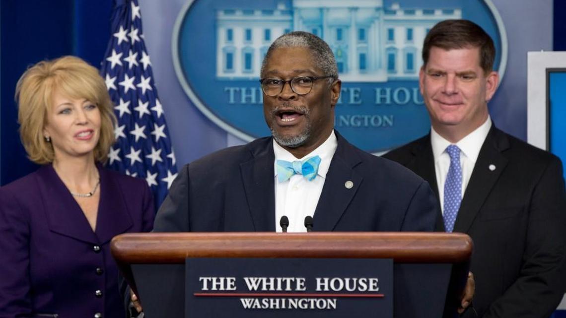 During Thursday’s White House briefing, Mayor Sly James of Kansas City praised the president: “So this has been an administration that has helped my city tremendously, and for that I’m grateful because at the end of the day, we’re trying to move an agenda along that betters the lives of our citizens and provides them with jobs and services that they need.”