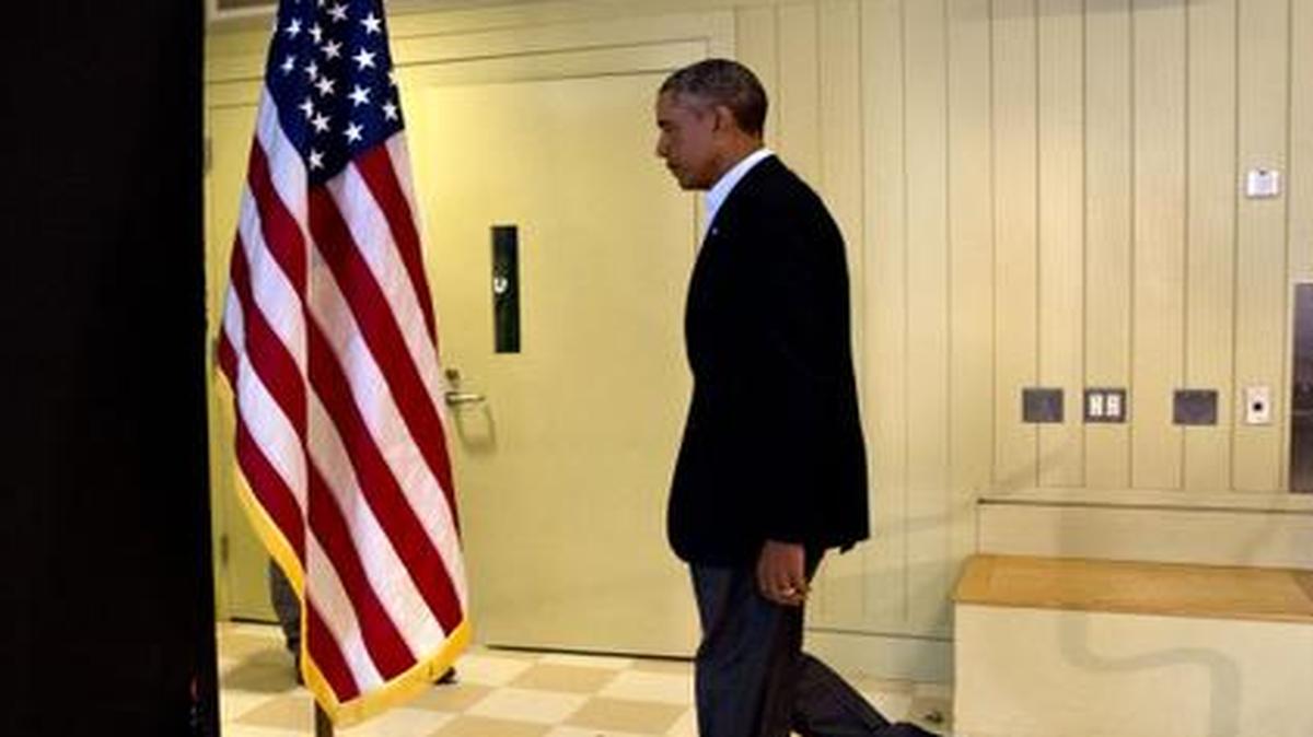 
President Barack Obama leaves after making a statement about the beheading of journalist James Foley in Syria
