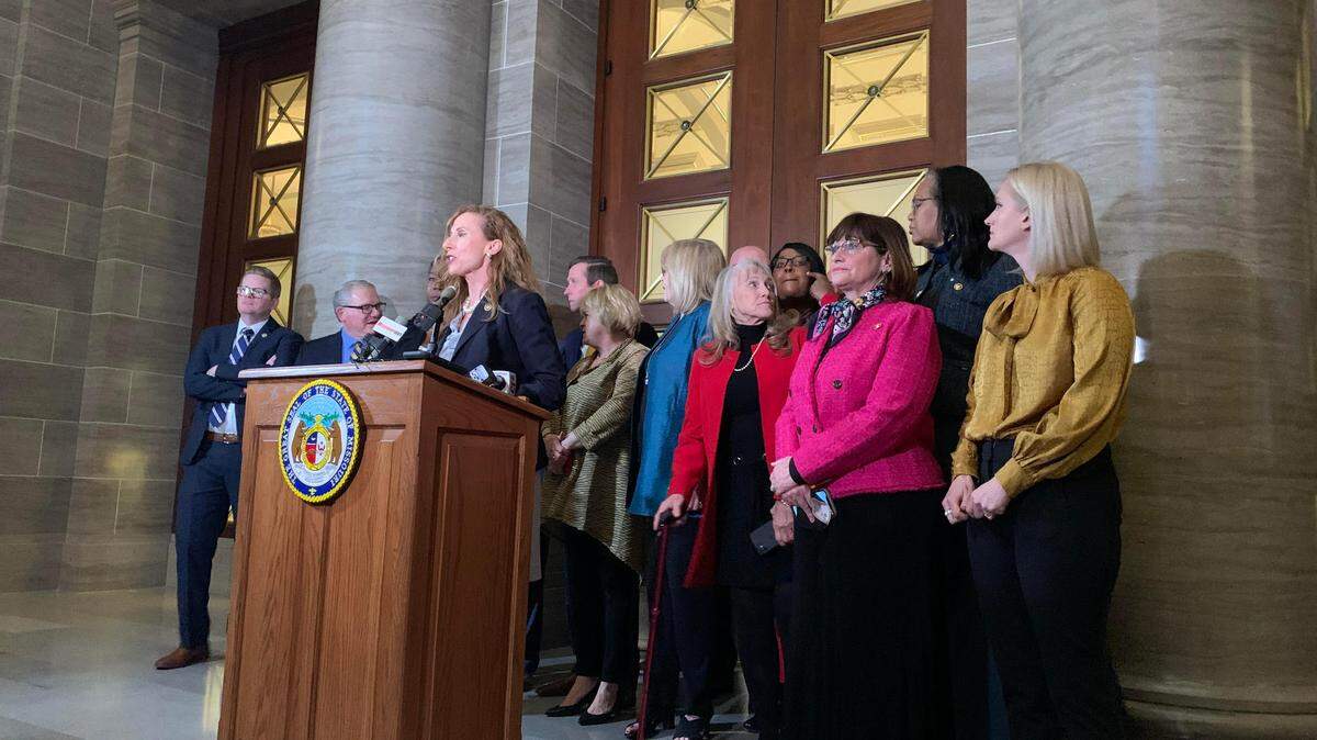 Missouri senators at the start of a bipartisan news conference Wednesday denouncing the actions of the Conservative Caucus.