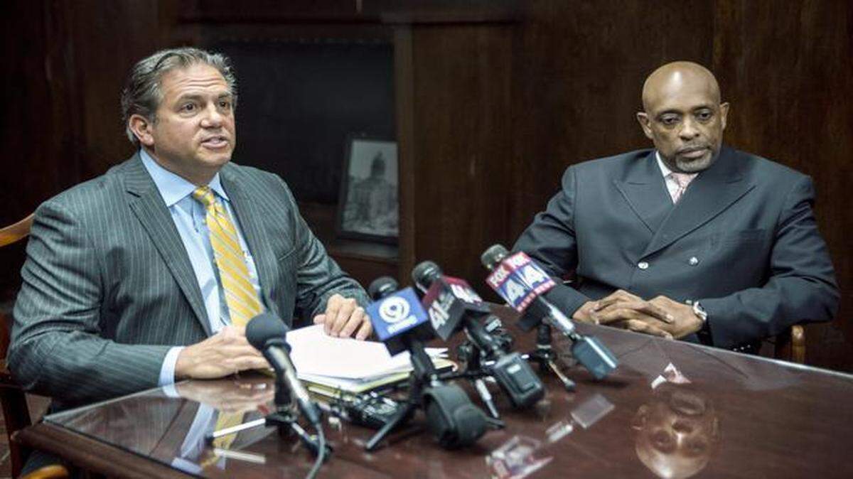 
Michael Brooks (right) announced Dec. 17 that he would resign from the Kansas City Council. The announcement came at a news conference in the office of his attorney, John Anthony Picerno.
