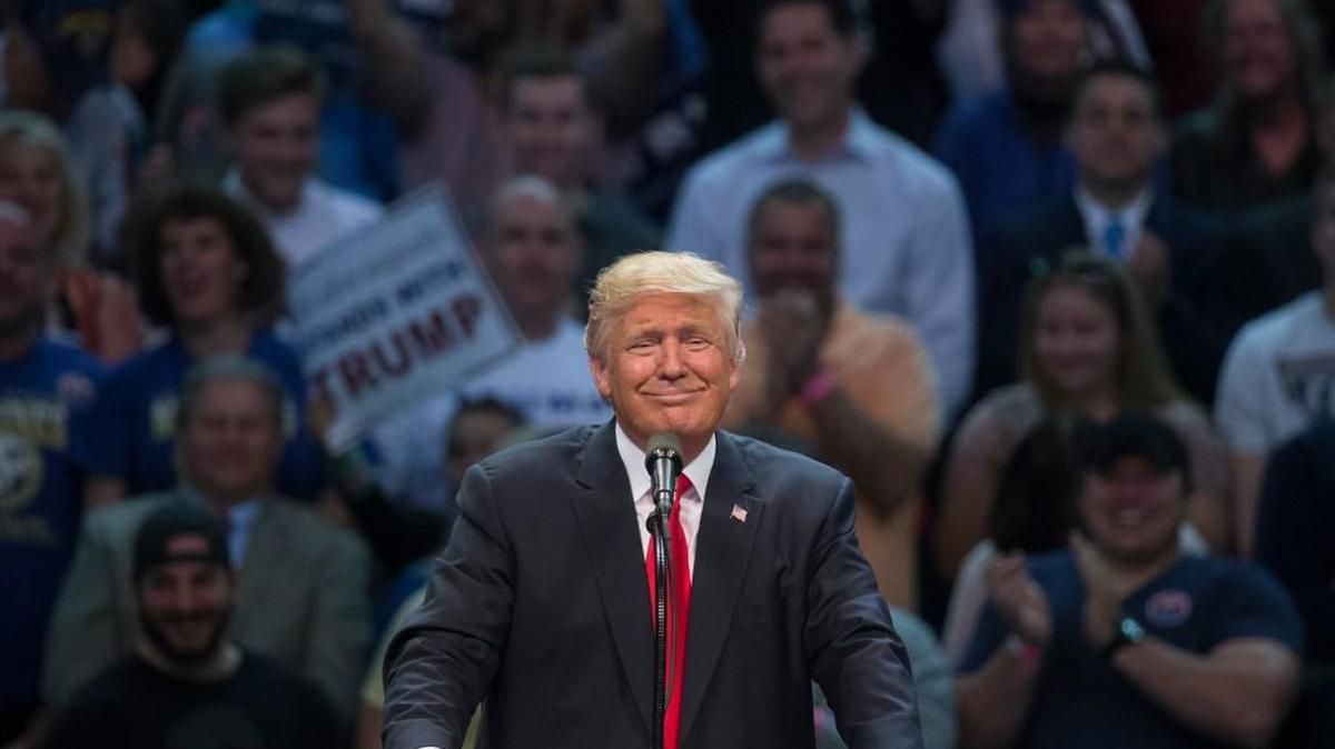 Republican presidential candidate Donald Trump during a campaign stop at the First Niagara Center Monday in Buffalo, N.Y.