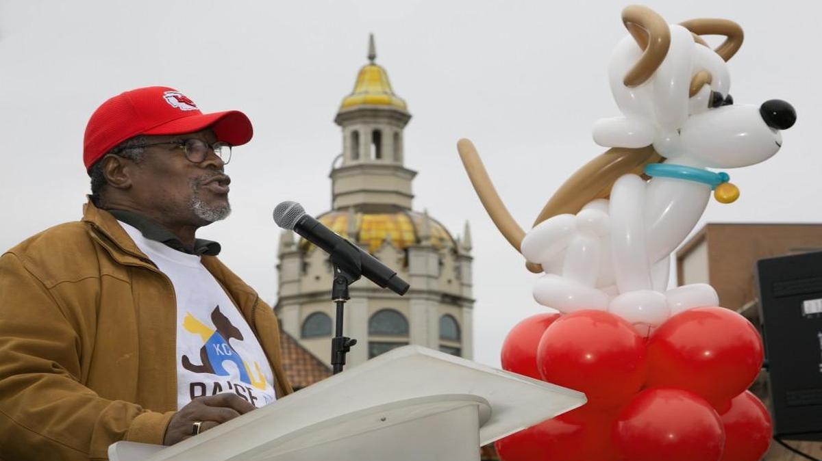 Kansas City Mayor Sly James spoke at the KC Pet Project’s public Raise The Woof rally in support of Tuesday’s bond election in Kansas City. James appeared at several dozen community meetings held in the past 10 weeks on the topic of the bond election.