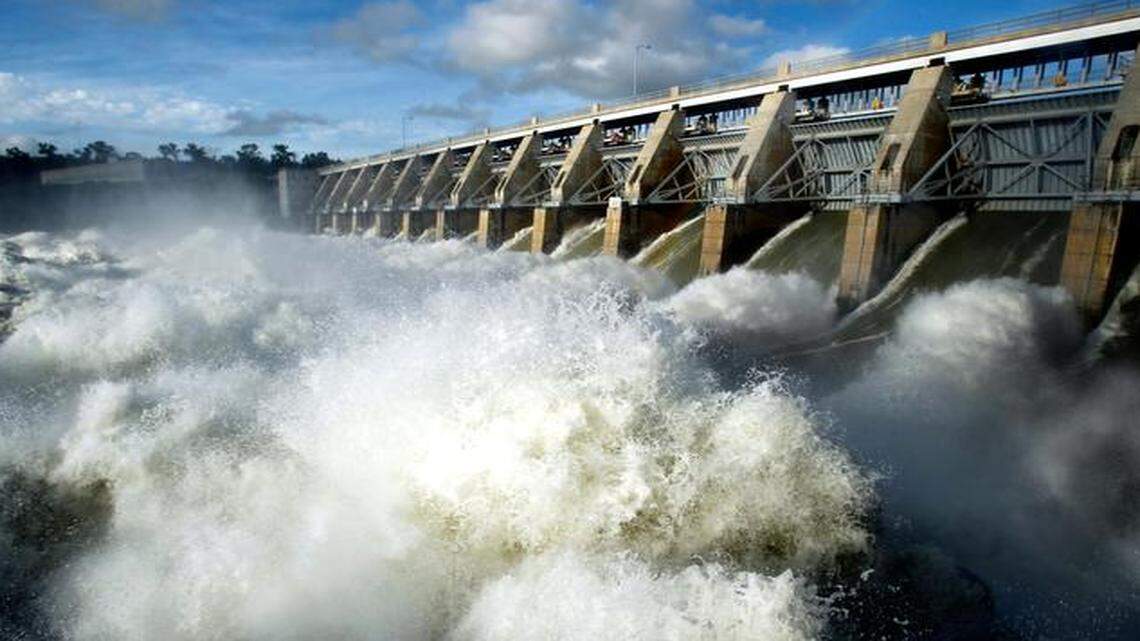 
Torrents of water roared through the Gavins Point Dam just outside Yankton, South Dakota, as the Corps of Engineers tried to keep pace with the amount of water generated by a particularly wet season. A proposal to divert water from Missouri downstream from such dams — for irrigation rather than flood control — would cost billions.
