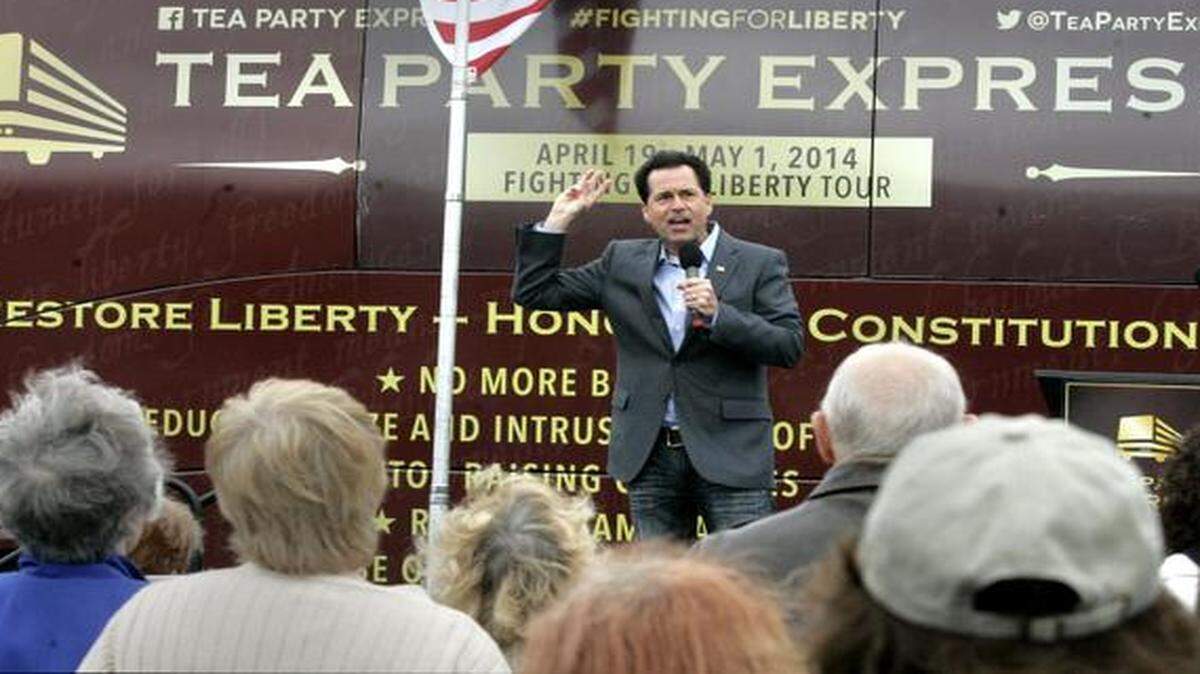 
U.S. Senate candidate Milton Wolf spoke during a stop of the Tea Party Express in Olathe in April. Wolf lost to incumbent Pat Roberts on Tuesday.
