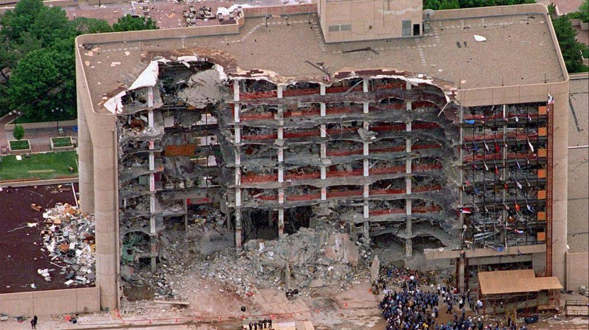 
The scene of the April 19, 1995, Oklahoma City bombing that killed 168 people, including 19 children.
