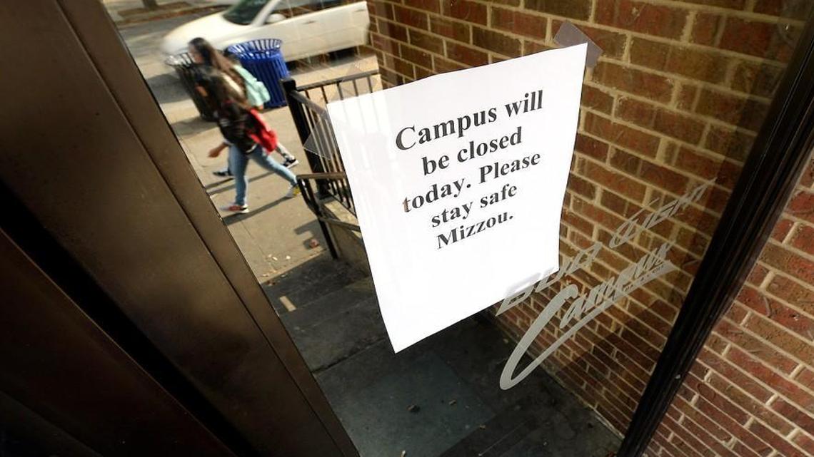 Across the street from the University of Missouri campus, the Campus Bar & Grill was closed on Wednesday in Columbia, although the campus itself remained open. University police said the campus remained safe, although many instructors canceled classes.
