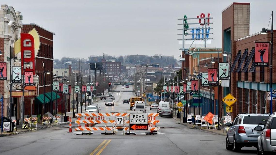 Kansas City’s 18th and Vine Jazz District, looking west from 18th Street.