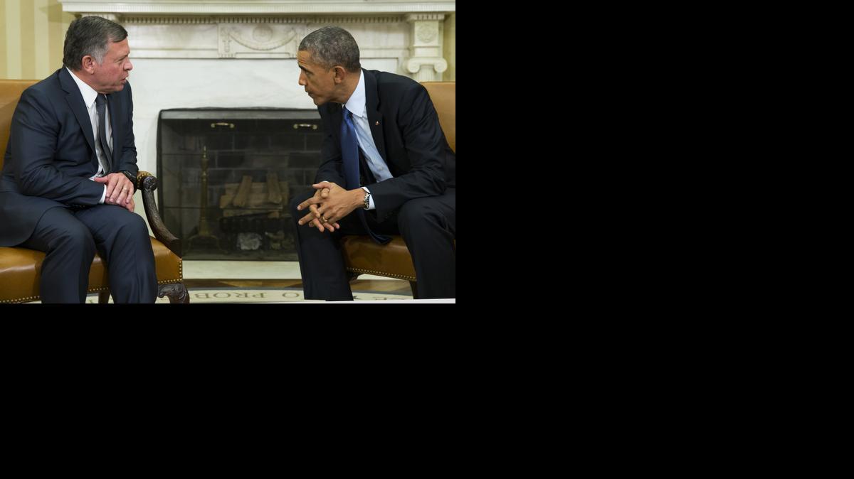 
President Barack Obama, right, meets with King Abdullah II of Jordan in the Oval Office of the White House, on Tuesday
