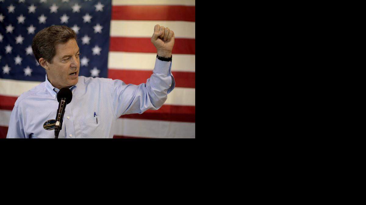 
Kansas Gov. Sam Brownback (pictured addressing supporters at a campaign rally July 14 in Olathe) announced Monday that former U.S. Rep. Jan Meyers had officially endorsed his re-election bid.
