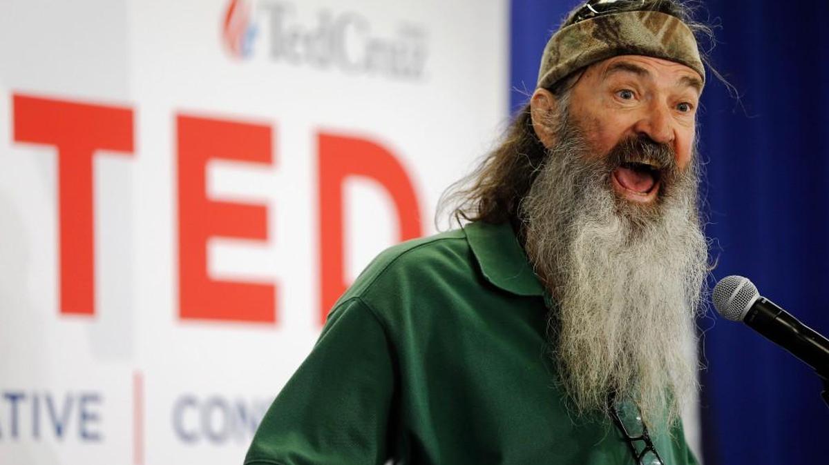 Phil Robertson of the Duck Dynasty reality TV show speaks at a campaign stop for Republican presidential candidate Sen. Ted Cruz Friday in Myrtle Beach, S.C.