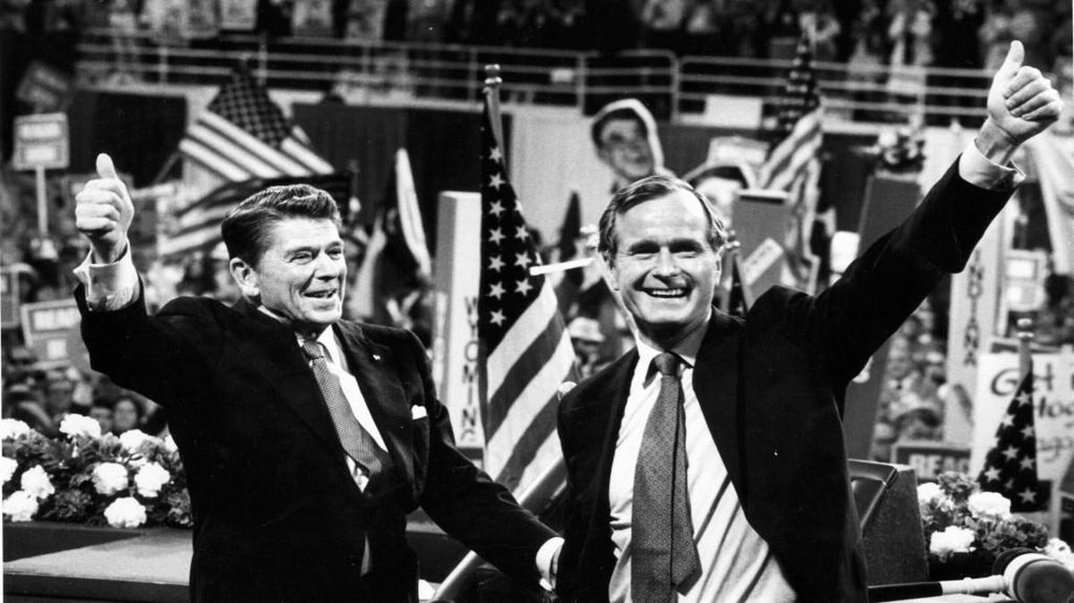 In 1980, the Republican National Convention convened at Joe Louis Arena in Detroit. Former governor Ronald Reagan of California was nominated for president and former congressman George H.W. Bush of Texas for vice president.