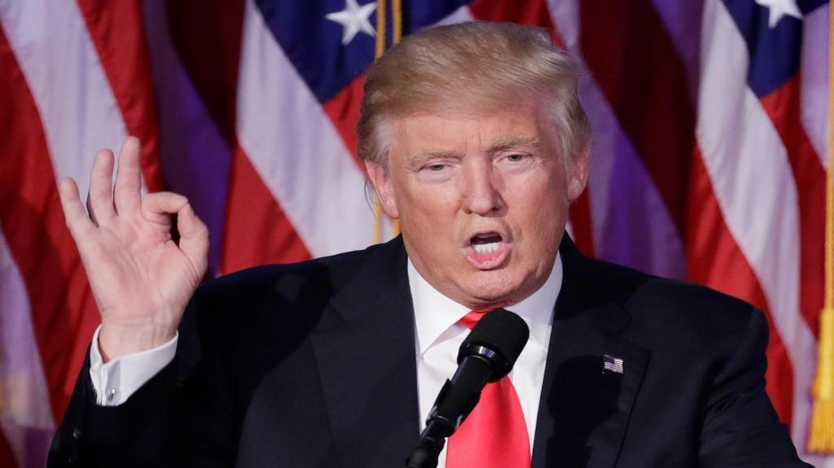 President-elect Donald Trump gives his acceptance speech during an election night rally Wednesday, Nov. 9, 2016, in New York.