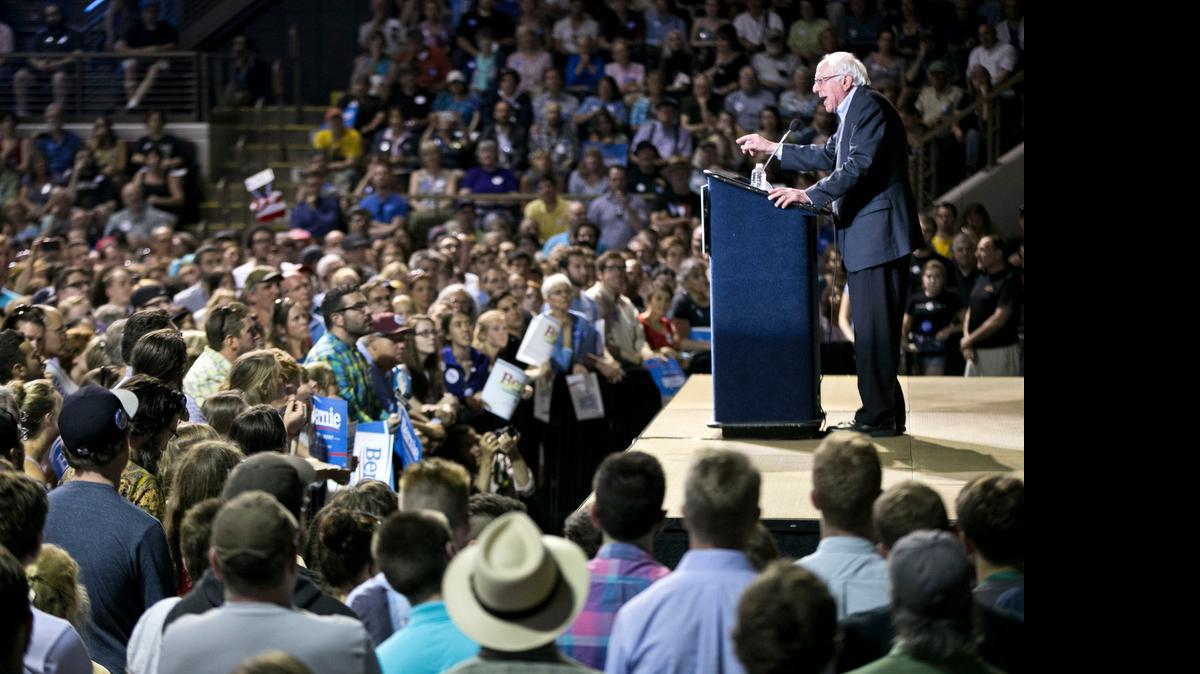 
Democratic presidential candidate Sen. Bernie Sanders, I-Vt., speaks at a campaign rally Monday in Portland, Maine. 
