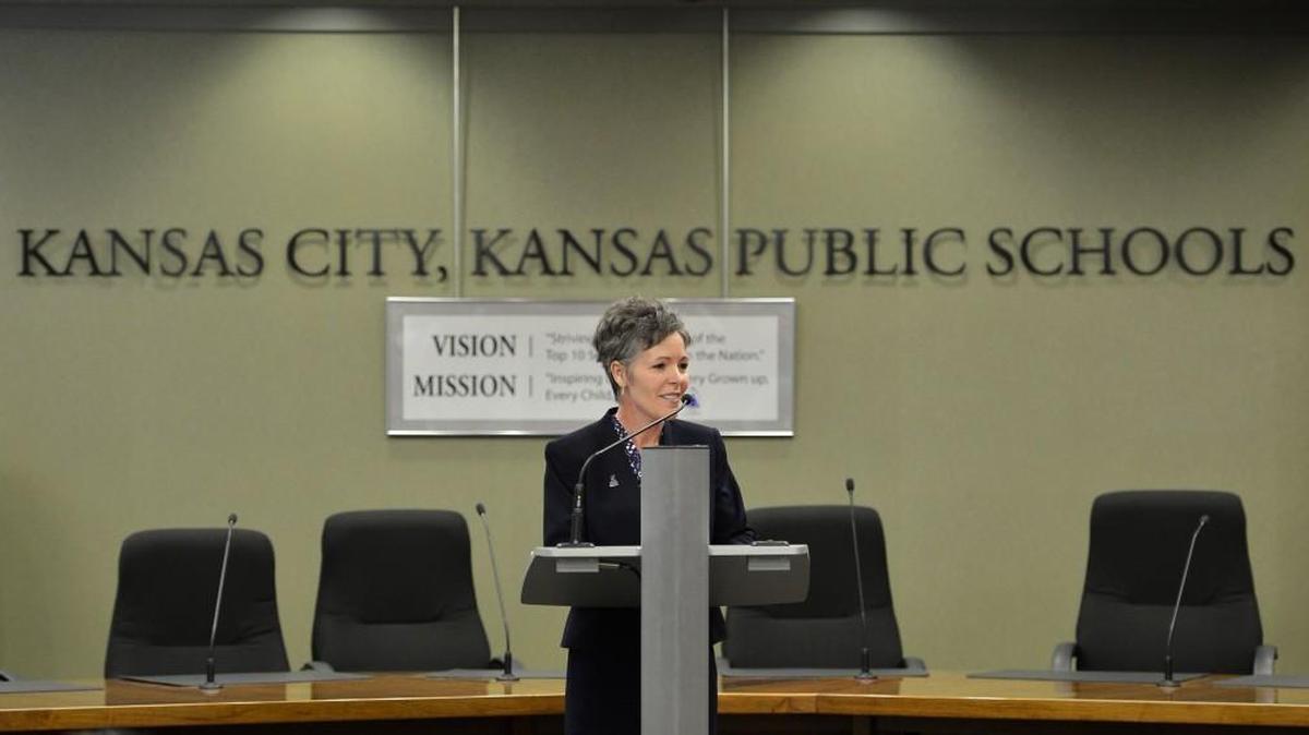 Kansas City Kansas Public Schools Superintendent Cynthia Lane, seen here discussing school finance in 2014.