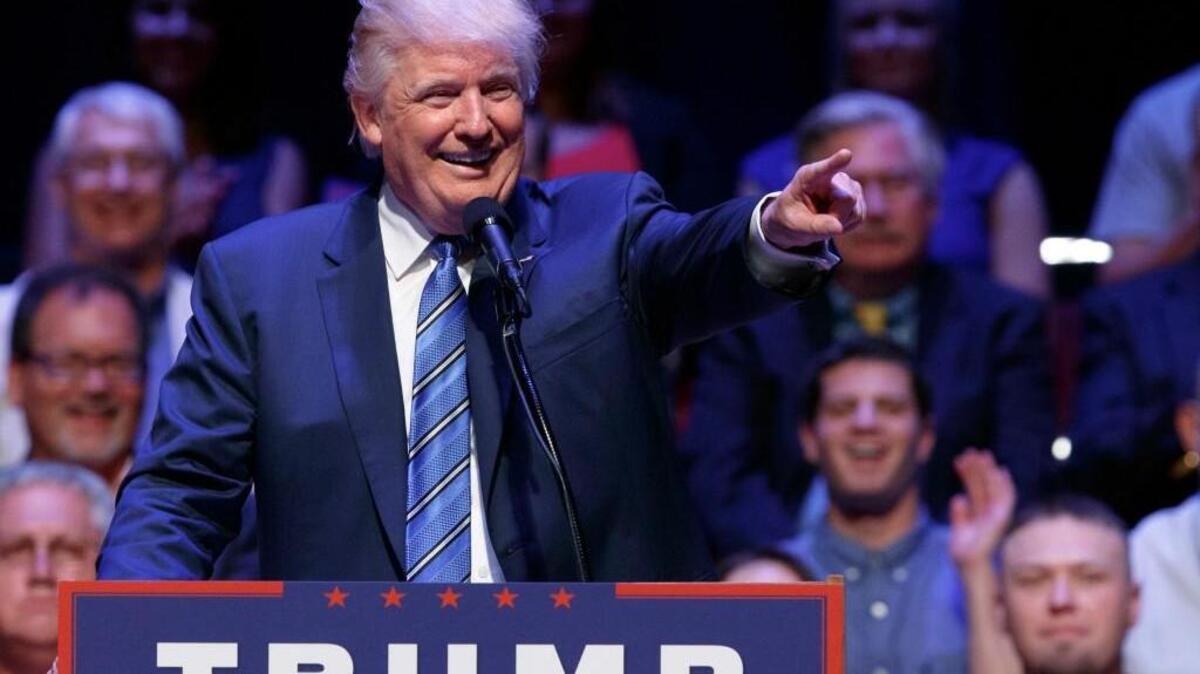 Republican presidential candidate Donald Trump speaks during a campaign rally at Merrill Auditorium, Thursday in Portland, Maine.