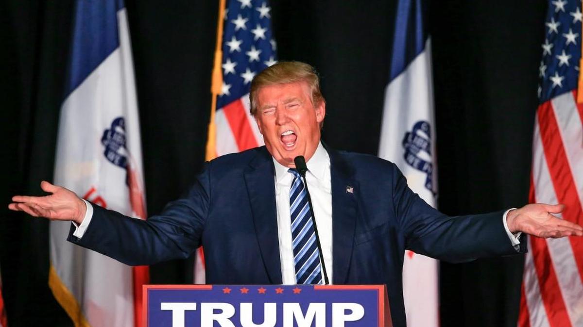 Republican presidential candidate Donald Trump speaks during a campaign stop in Council Bluffs, Iowa, Tuesday, Dec. 29, 2015.