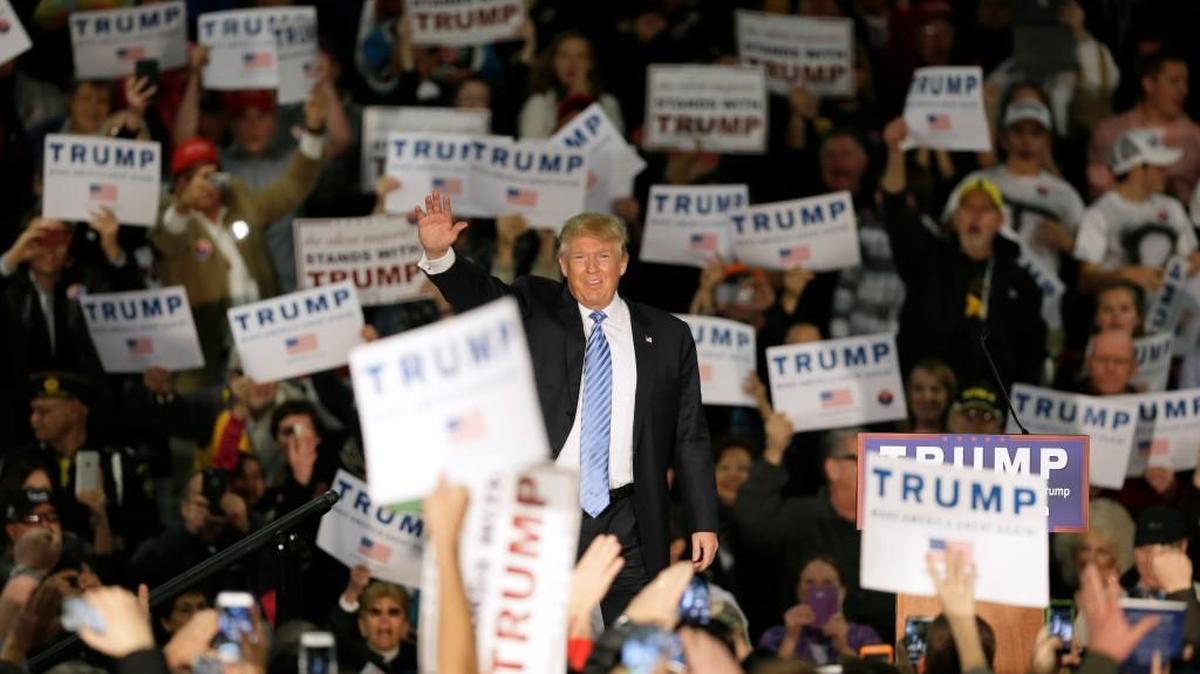 Republican presidential candidate Donald Trump at a campaign rally Saturday in Davenport, Iowa.
