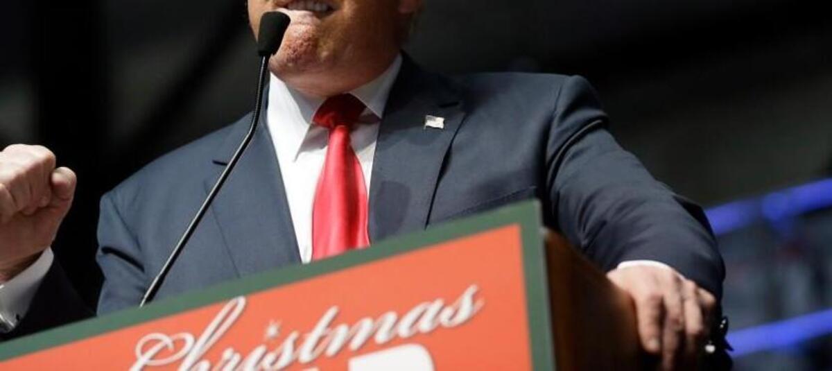 Republican presidential candidate, businessman Donald Trump addresses supporters at a campaign rally, Monday in Grand Rapids, Mich.