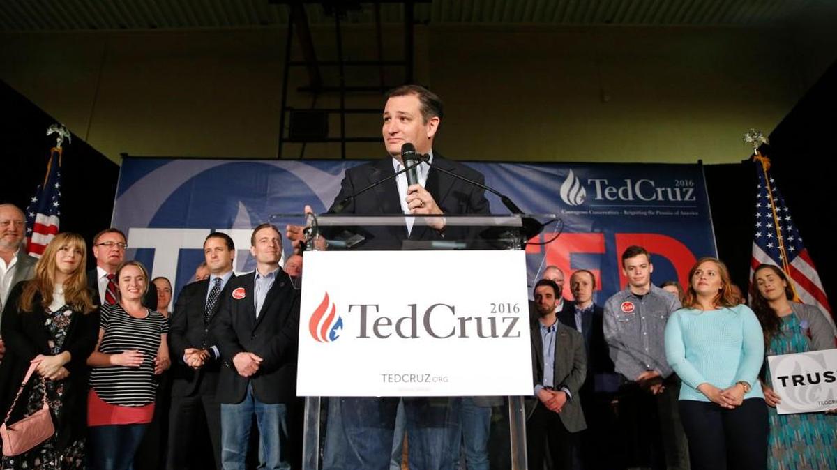 Republican presidential candidate Sen. Ted Cruz, R-Texas speaks during a rally Tuesday in Las Vegas.