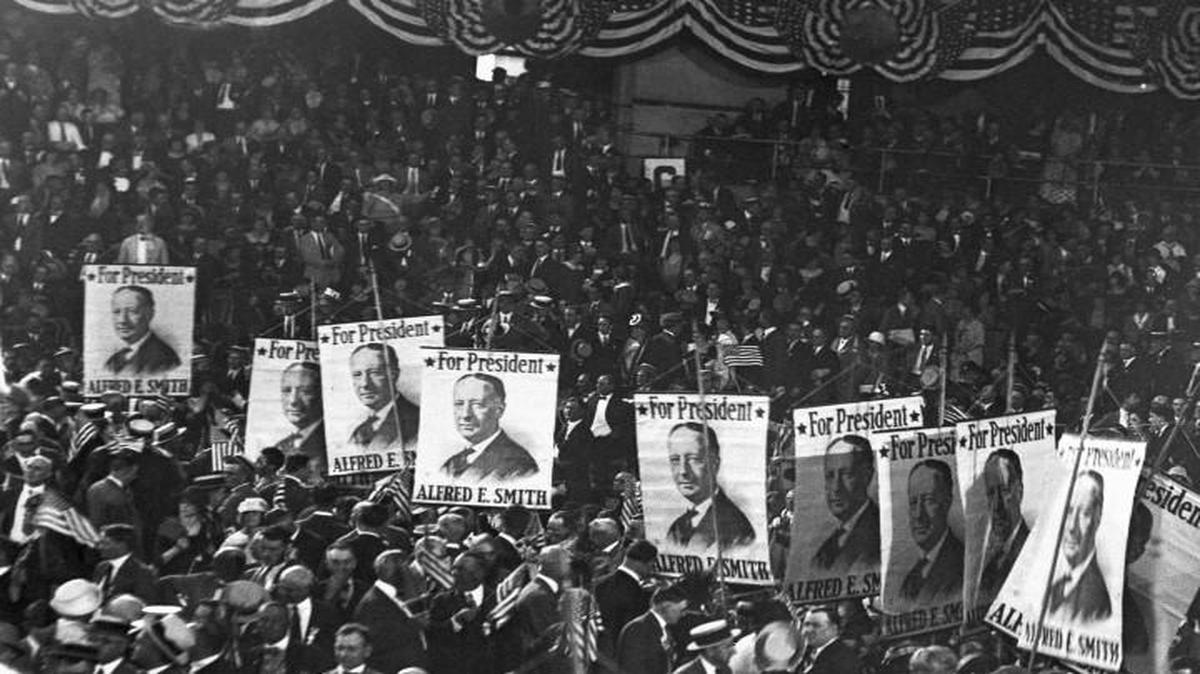 The Democratic National Convention in 1924 at Madison Square Garden in New York ran from June 24 to July 9, with a record 103 ballots to nominate a presidential candidate. John W. Davis won the party’s nomination, beating the front-runner, Al Smith.