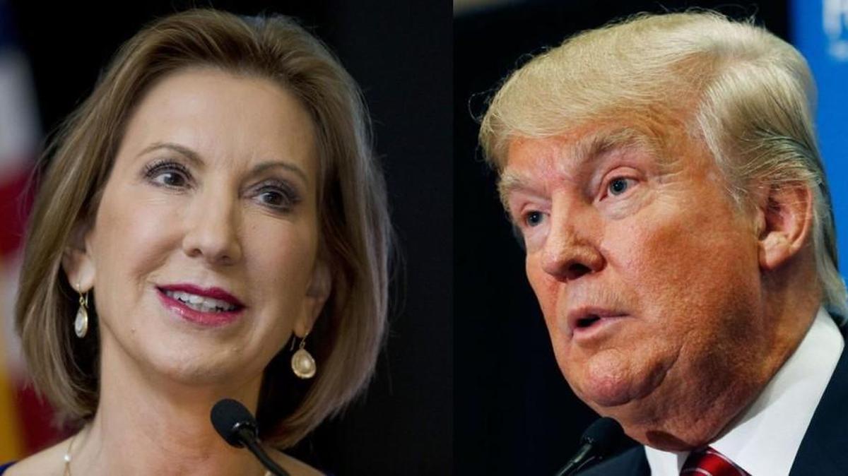 
Republican presidential candidates Carly Fiorina and Donald Trump
