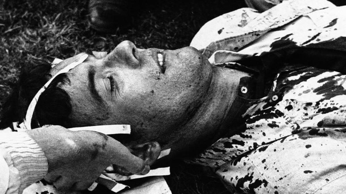 A man received first aid in Chicago’s Grant Park during a confrontation between police and antiwar demonstrators during the Democratic convention in 1968.