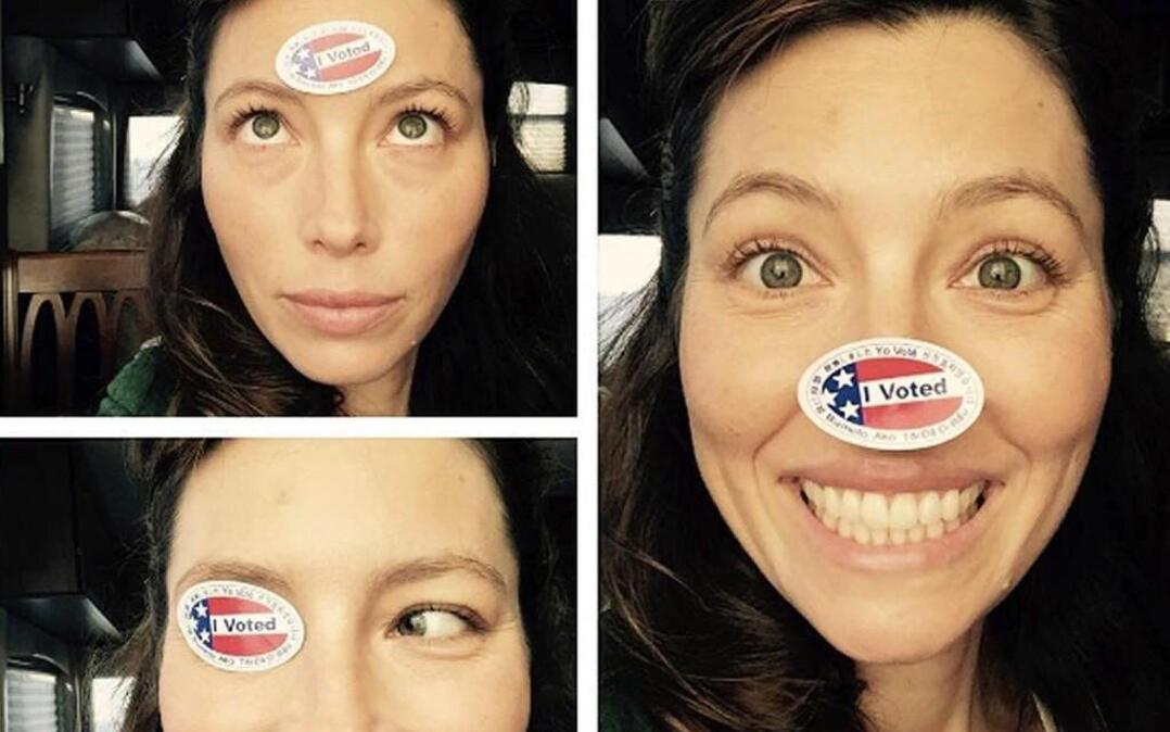 Actress Jessica Biel left no spot on her face uncovered when she early voted.