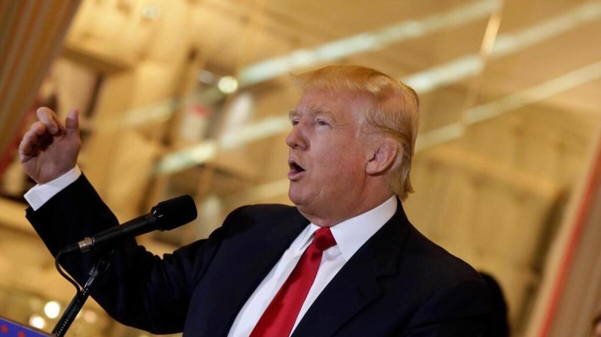 Republican presidential candidate Donald Trump in New York