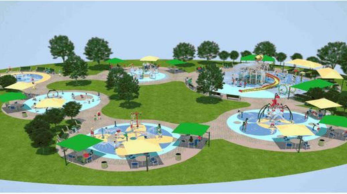 
The parks proposal includes plans for a splash park in Meadowmere Park that could accommodate 300 people at a time.

