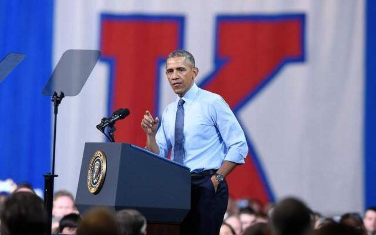 
President Barack Obama spoke to a crowd during Thursday’s visit to the University of Kansas in Lawrence.

