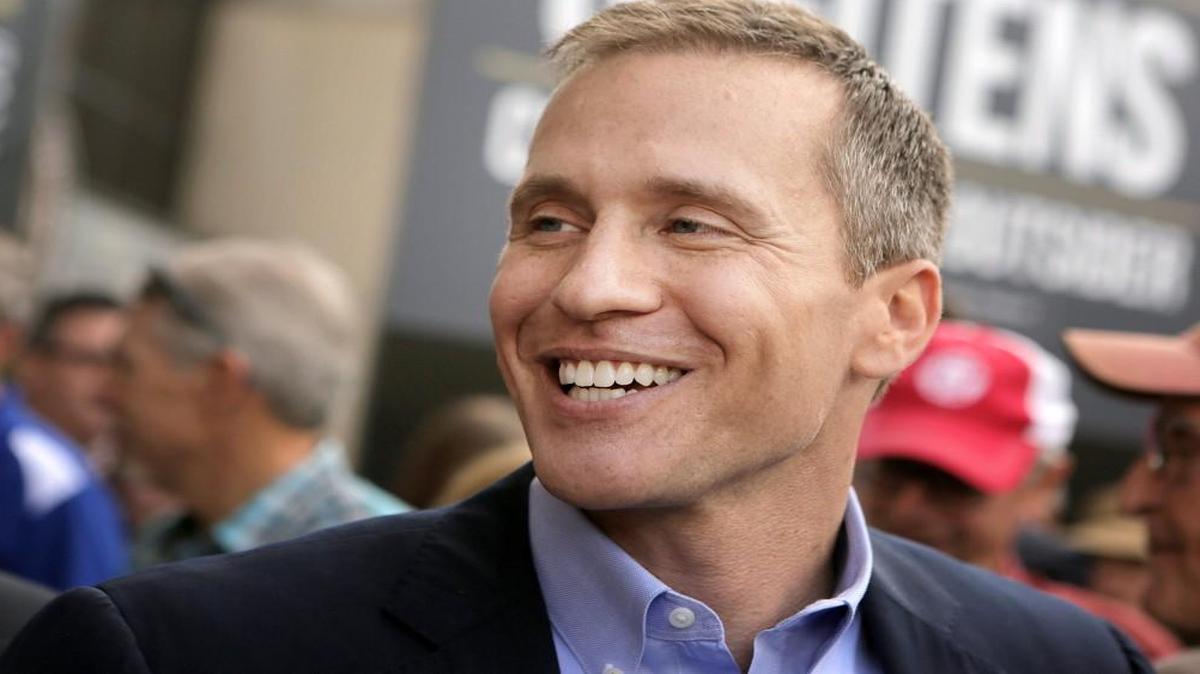 
Former Navy SEAL Eric Greitens smiles at a rally where he announced his candidacy into the 2016 race for Missouri governor on Saturday in Maryland Heights, Mo. 
