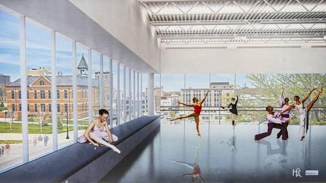 The UMKC Conservatory of Music and Dance would be built on the western edge of the Crossroads Arts District, just south of the Kauffman Center for the Performing Arts.