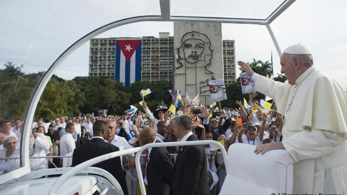 
Pope Francis arrives to celebrate Mass at Revolution Plaza in Havana, Cuba, Sunday
