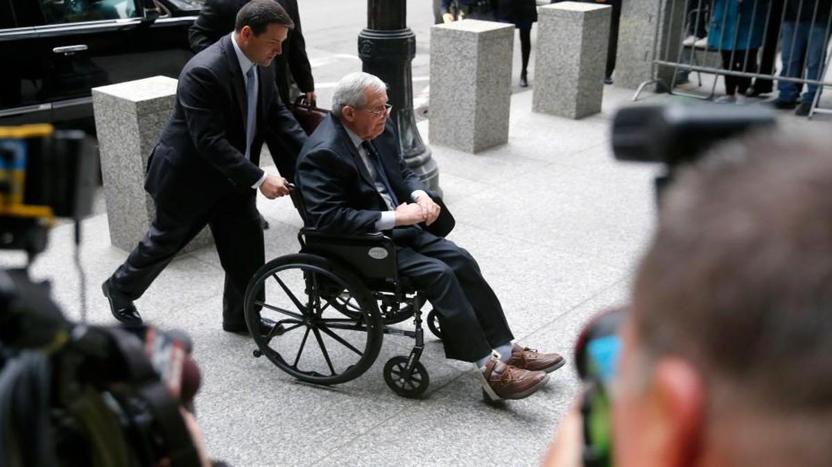 Former House Speaker Dennis Hastert arrives at the federal courthouse Wednesday in Chicago for his sentencing on federal banking charges which he pleaded guilty to last year.