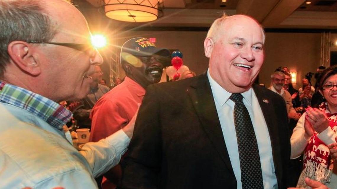 Ron Estes was congratulated Tuesday night after being named the winner of the 4th Congressional District race at his watch party Tuesday at the Marriott.