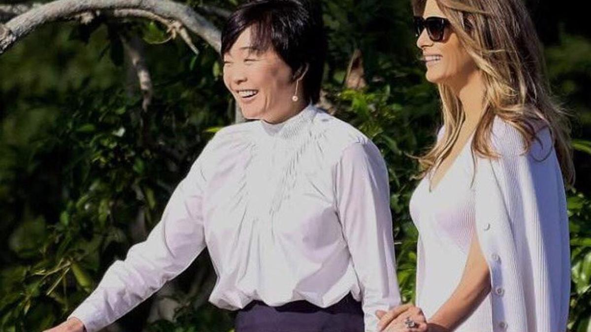 In one of her first tweets since inauguration day, First Lady Melania Trump tweeted this photo of herself and Akie Abe, wife of Japanese Prime Minister Shinzo Abe, as they toured the Morikami Museum and Japanese Gardens in Delray Beach, Fla., on Saturday.