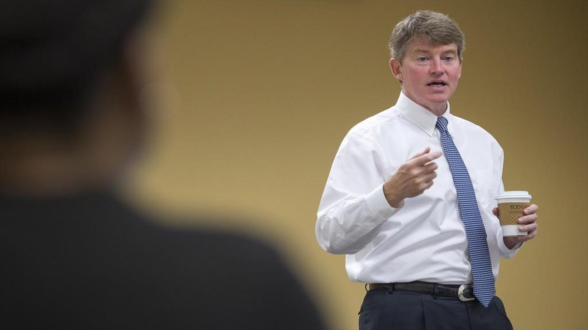 Missouri Attorney General Chris Koster spoke with members of the Multicultural Business Coalition on Thursday at Taliaferro & Browne Inc. in Kansas City. Koster, a Democrat, is running for governor.