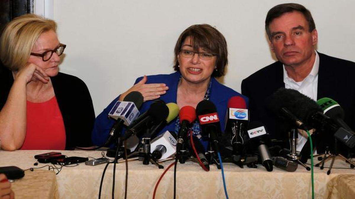 
U.S. Sens. Claire McCaskill of Missouri (left), Amy Klobuchar of Minnesota and Mark Warner of Virginia spoke last Tuesday at a news conference in Havana, while visiting Cuba on a trip arranged by the Center for Democracy in the Americas, a nonprofit group that advocates lifting the U.S. embargo on trade with the island. Now back in the United States, McCaskill says some elements in Cuba may be undercutting efforts to normalize relations with the United States.
