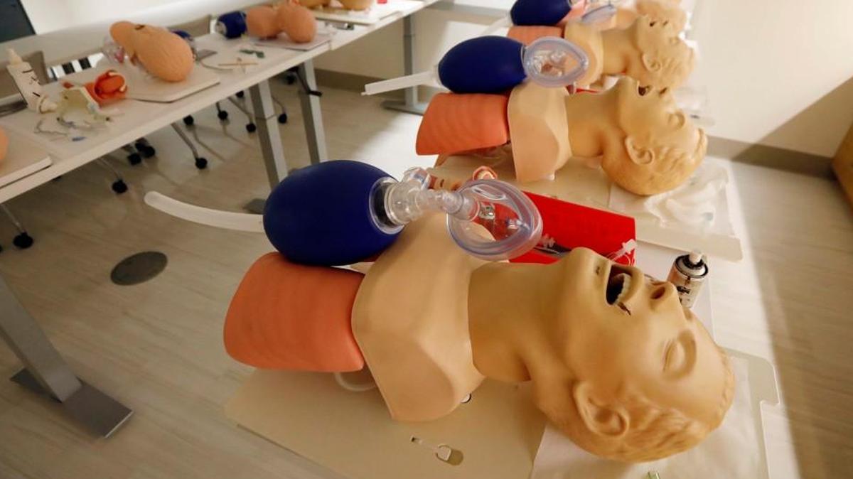 File photo. Mannequins are arranged to train students for CPR.