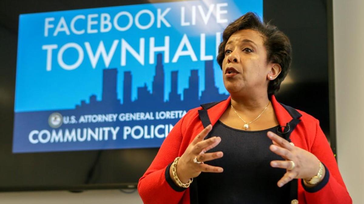 Attorney General Loretta Lynch at a Facebook Live Town Hall meeting on Thursday in Los Angeles