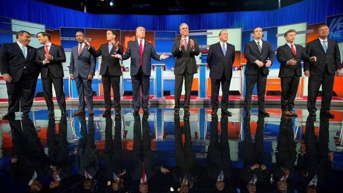 
Ten candidates lined up last month for the first Republican presidential debate.
